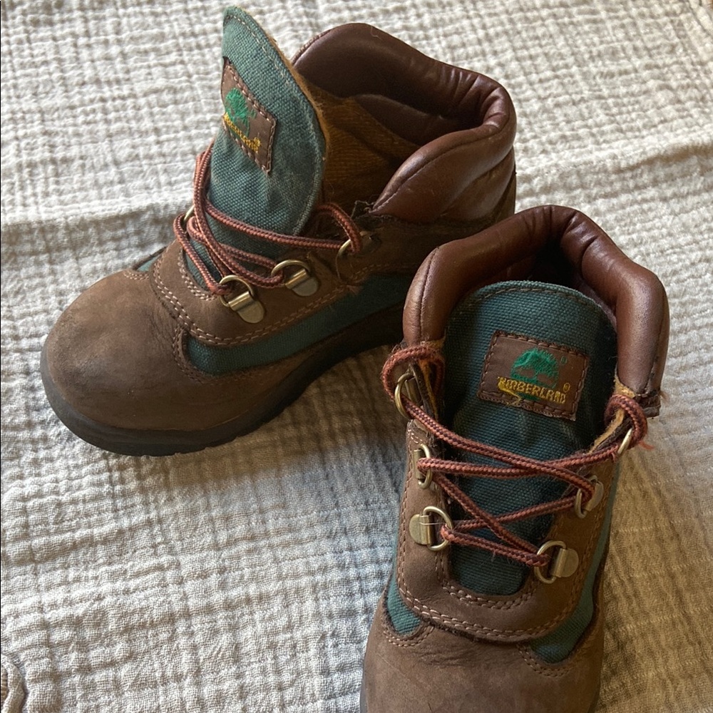 Kids Brown and Green Timberland Field Boots 12
